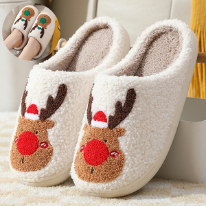 FCJ natale morbido e accogliente casa invernale per ciabatte stampa scarpe antiscivolo da casa con fodera in pelliccia pantofola da camera da letto Slip-On