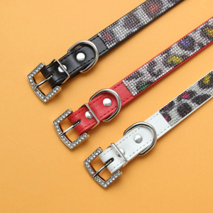 Accesorios para mascotas, collar de lujo con estampado de leopardo, diamantes de imitación, cuero PU, cinta de moda, collar de gato personalizado, Collar ajustable para perro - Product Image 3