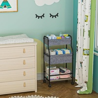 Chariot de rangement à 3 niveaux pour couches de bébé, chariot utilitaire mobile en métal avec roulettes, grand chariot roulant pour chambre à coucher