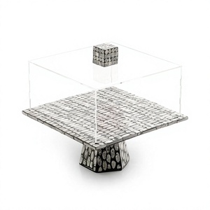 Support à gâteau en bois de dernière génération avec couvercle en acrylique et incrustations en nacre, à prix compétitif - Product Image 1
