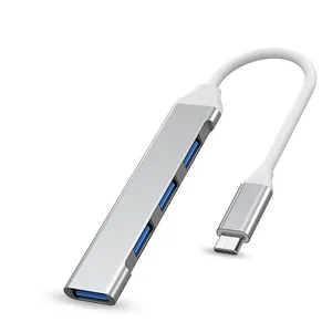 공장 도매 금속 알루미늄 합금 실버 PC 노트북 유형 C 4 포트 휴대용 어댑터 3.0 USB 허브
