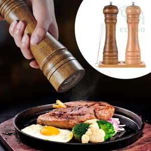 Luxury Kitchen Organizer Oak Wood Spice Holder <b>Pepper</b> Bottle Mills Shakers Salt and <b>Pepper</b> <b>Grinder</b> Set with Cleaning Brush - Product Image 1