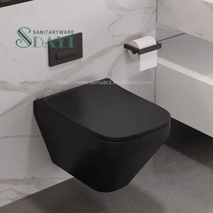 SDAYI European Bathroom Hotel Rectangle Matt <strong>Black</strong> Grey Ceramic Wall Mounted Concealed tank Wc P-trap Washdown Wall Hung <strong>Toilets</strong> - Product Image 4