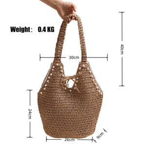 Sac de plage en paille tressée de luxe pour femme, style <span class=keywords><strong>français</strong></span>, nouvelle collection été, sac seau vintage pour vacances à la mer et shopping - Product Image 6