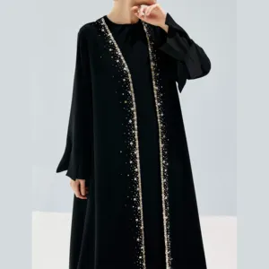 イスラム教徒の女性のドレスアバヤラマダンEIDブライダルビーズ石刺繍高品質アバヤヒジャーブ付き