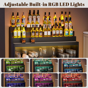 Wine Bar Cabinet with LED Lighted Liquor Bottle Display Shelf, Glass Holder, Coffee for - Product Image 2