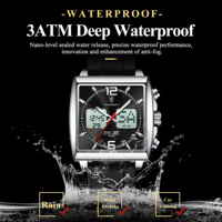 Montre pour homme Poedagar E109, double affichage, chronographe multifonctionnel, quartz, bracelet en silicone, alarme, lumineuse, étanche