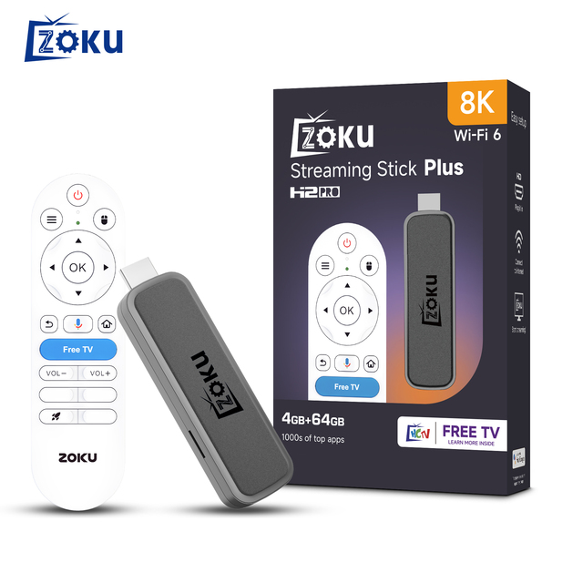 ZOKU H2Pro Smart TV Stick Android 14 Allwinner H618 Quad Core 4GB RAM 64GB ROM BT5.4 Voice Remote Control Dual-Band WiFi 5G/6G