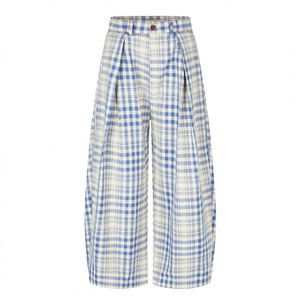 Blue Plaid Wide Leg Casual Pants <b>Loose</b> Fit Pleated <b>Trousers</b> <b>for</b> <b>Men</b> - Product Image 3
