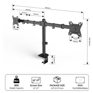 Supporto Economico da Scrivania <span class=keywords><strong>per</strong></span> Due <span class=keywords><strong>Monitor</strong></span> con Bracci Regolabili in Altezza, Bracci Doppi Girevoli con Inclinazione di 90 Gradi <span class=keywords><strong>per</strong></span> Schermi da 13-27 Pollici - Product Image 2