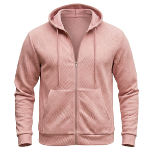 Custom Plain Men's Zip Up Hoodie Long Sleeve Textured Sweatshirt Comfortable Fashion Hooded Jacket - Product Image 1