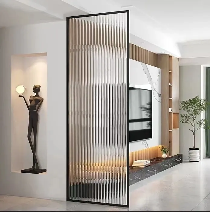 Özel Modern ev dekor Metal sanat paslanmaz çelik şeffaf ekran oturma odası için oda bölücü