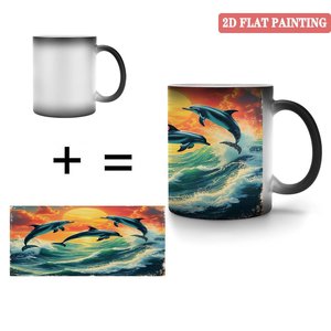Frosted Black <b>Ceramic</b> <b>Mug</b> 11oz Heat Color Changing Magic Cup With Dolphin Sunset Art Design - Product Image 4