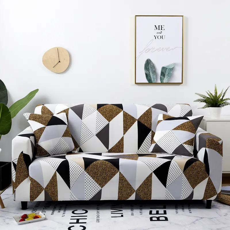 Capa de sofá geométrica 3d, capa de design de patchwork com elástico, impermeável, 3d, estampada com 3 assentos