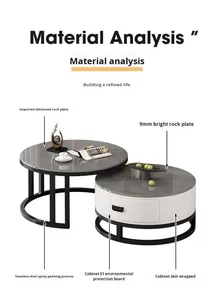 <span class=keywords><strong>Tavolino</strong></span> da Caffè <span class=keywords><strong>Moderno</strong></span> di Alta Gamma con Piano in Pietra Rotondo, Base in Acciaio Inox, Funzione di Stoccaggio ed Estensione per Arredamento Soggiorno - Product Image 6