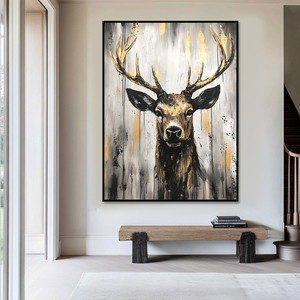 Decoración Original hecha a mano hoja de oro moderno <span class=keywords><strong>lienzo</strong></span> abstracto pintura Vintage textura <span class=keywords><strong>Animal</strong></span> ciervo arte de pared - Product Image 2