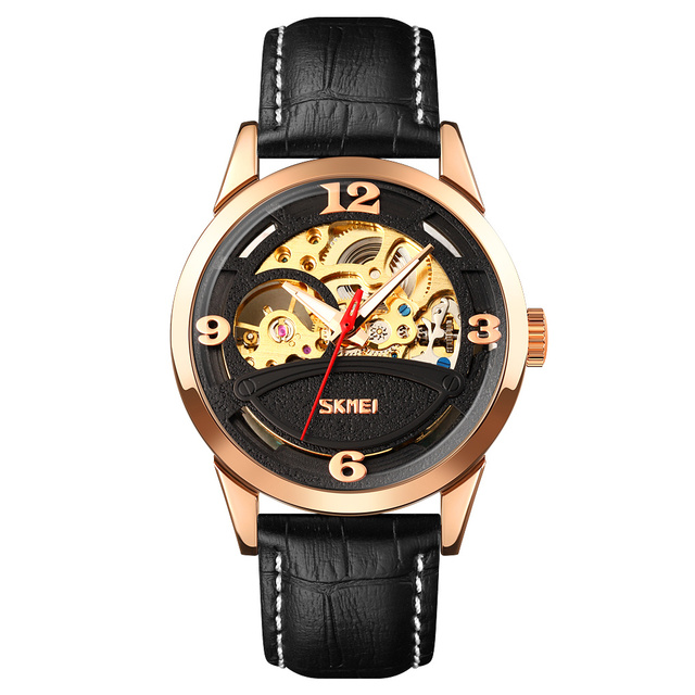 SKMEI 9226 Luxury Men's Mechanical Watch Leather Strap Skeleton Design Waterproof Automatic Self-Winding Mechanical Watches