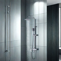 Mitigeur de douche thermostatique moderne carré en laiton poli finition chromée, avec jet pluie et cartouche céramique, pour eau chaude/froide