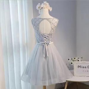 שמפניה ורוד אפור בהזמנה אישית גברות נשים o הצוואר ללא שרוולים קו מיני מסיבה שמלות ערב סאטן - Product Image 5