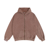 Sweat à capuche unisexe surdimensionné en polyester/coton écologique, tricoté, avec broderie, fermeture éclair intégrale, printemps, 350g, anti-boulochage