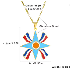 Collana con Ciondolo Simbolo Ashur in Acciaio Inossidabile, Catena a Corda con Diamanti Vintage, Design Assiro Color Oro per Uomini e Donne, Gioielli Etnici - Product Image 5