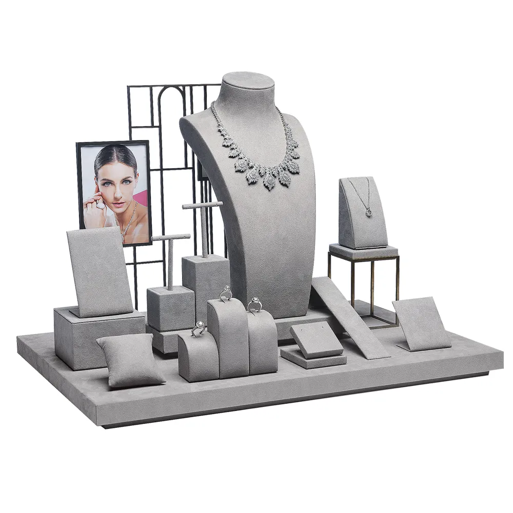 Grey Jewelry Display Packaging Metal Jewelry Displays Set For Cabinets Window