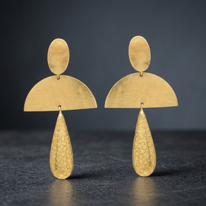 <b>Gold</b> Plated Ethnic Engagement Wedding & Anniversary Party Drop <b>Earrings</b> <b>Set</b> with Geometric Design Dangle <b>Earrings</b> for Unisex - Product Image 2