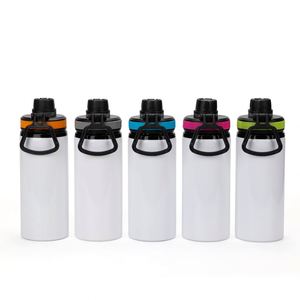 Nouveau produit en gros : Bouteille d'eau en aluminium de 600 ml vierge pour sublimation, idéale pour le sport et l'impression par transfert thermique, avec capuchon coloré - Product Image 2