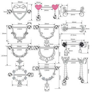 Juego de 5 anillos de pezón de diamante de acero 316L de nuevo diseño, estilo indio, mariposa, corazón, campana, adornos para el <span class=keywords><strong>pecho</strong></span>, joyería para <span class=keywords><strong>Piercing</strong></span> - Product Image 2