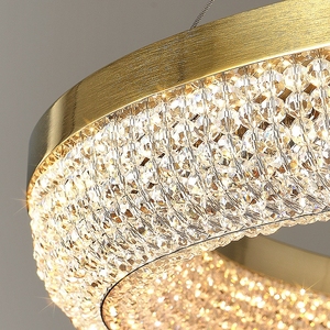 Lustre moderne en cristal HM de luxe en acier inoxydable avec anneau lumineux et pampilles pour salon et salle à manger - Product Image 6