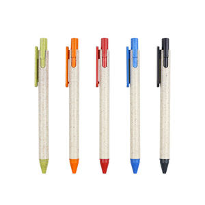 BECOL Promotional Eco Friendly Plastic Ballpoint Pen Wheat Straw Click Ball Pen with Custom Logo Printed for Office