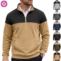 Sweatshirt Lengan Panjang Kasual Kerah V Setengah Resleting Warna Blok Model Waffle Ukuran Besar untuk Pria dengan Logo Kustom