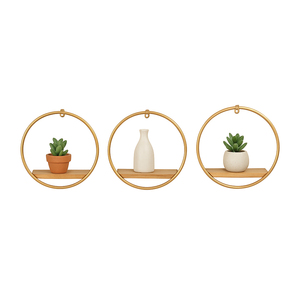 <b>Wall</b> Mounted Shelves Wood Metal Frame Hanging <b>Storage</b> Organizer Living Room Bedroom Entryway - Product Image 2