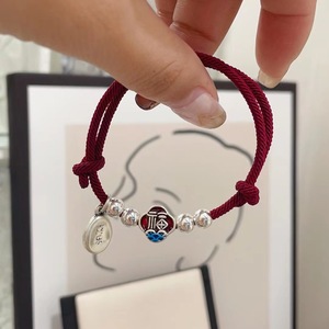 S999 Pure Silver Red <b>Rope</b> <b>Bracelet</b> Heart Shape Unisex Gift Jewelry - Product Image 4
