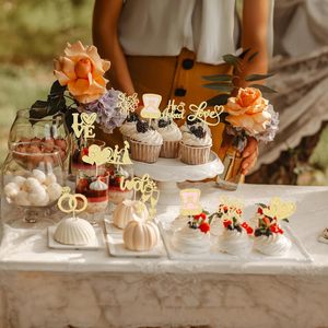 Decorazioni per Cupcake 'He Asked She Said Yes' con Glitter, Anello di Diamanti, Cuore, Amore, 'I Do' per Feste di Matrimonio - Product Image 4