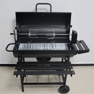 New Oil Drum Barrel Outdoor Charcoal Barbeque Bbq Grills Backyard Party Barbecue Smoker With Rotisserie Roast Chicken Rack