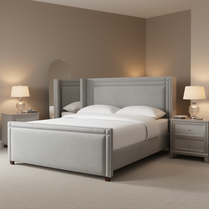 Cama King Size Db Elle Wingback, Tapizada en Poliéster Gris Plateado, con Diseño Acolchado, para Muebles de Dormitorio - Product Image 2