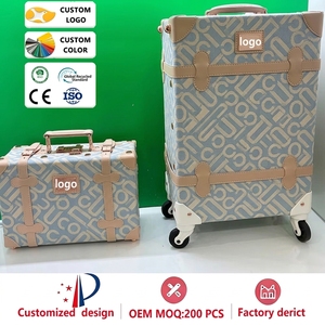 Set bagaglio a mano <span class=keywords><strong>Vintage</strong></span> di lusso personalizzato con striscia blu bagaglio a mano in pelle carina <span class=keywords><strong>valigia</strong></span> di design con custodia per il trucco - Product Image 1