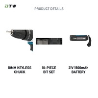 Kit de perceuse sans fil A7-0002, perceuse électrique 21V, mandrin sans clé 10 mm, 2 batteries pour le bricolage à domicile, le travail du bois et le perçage