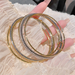 Bracelet en or 18 carats plaqué diamant, rond, croix, trois couleurs, géométrique, pour cadeau, bijoux unisexe - Product Image 4