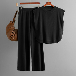 Nouvel ensemble décontracté 2 pièces pour femme : haut tricoté sans manches ample et pantalon large – Tendance - Product Image 3