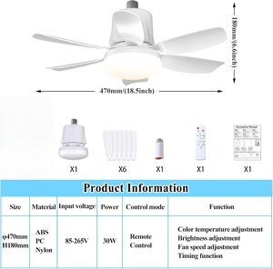 Ventilateur de plafond LED moderne avec télécommande, éclairage intelligent pour maison connectée, ampoule E27 silencieuse à tête mobile, rotation à 360° - Product Image 5