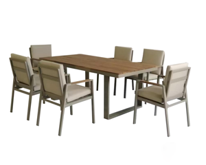 Modern Outdoor <strong>Dining</strong> Set Solid Wood <strong>Teak</strong> <strong>Table</strong> Top Aluminum Chair for Courtyard Hotels Poolside Patio Furniture Garden Use - Product Image 1