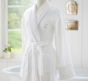 Wholesale Custom Luxury Hotel Unisex Bathrobe Embroidery Logo 100% Cotton <strong>Women</strong> Shawl Collar Velour <strong>Thermal</strong> Summer <strong>Long</strong> <strong>Sleeves</strong> - Product Image 2