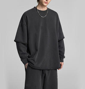 Sweat-shirt à manches longues pour homme, double couche, 100% coton, coupe oversize, style streetwear, vintage, délavé à l'acide, personnalisable avec logo - Product Image 2
