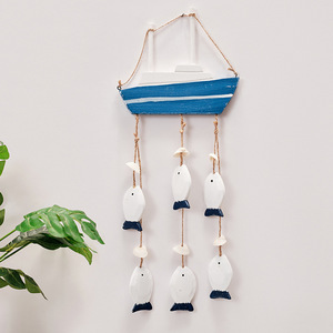 Carillon éolien en bois de style méditerranéen, ornement mural avec décor de poissons et d'étoiles de mer, ensemble de plusieurs pièces pour la décoration de la maison - Product Image 3