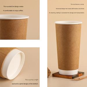 Gobelets à café jetables personnalisés avec couvercle et logo, gobelets en papier kraft à double paroi biodégradables - Product Image 5