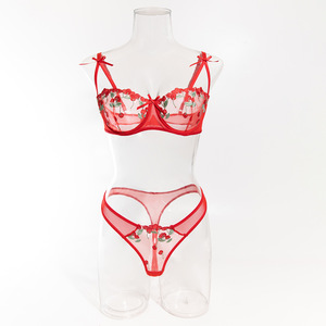 <b>Sexy</b> Ultra Thin Red Floral Embroidery Underwear <b>Set</b> NewPush up Two Pieces Lingerie <b>Sets</b> for Woman - Product Image 1