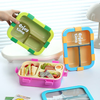 Boîte à lunch en plastique à 3 compartiments avec motif « Enjoy Time », cuillère et fourchette, 650 ml