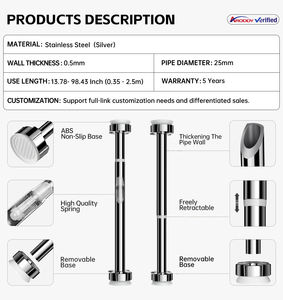 ARODDY Tringle à <span class=keywords><strong>rideau</strong></span> <span class=keywords><strong>de</strong></span> bain à tension réglable en acier inoxydable 35-63 pouces argent avec embouts Tringle à <span class=keywords><strong>rideau</strong></span> et embouts en métal bon marché - Product Image 3